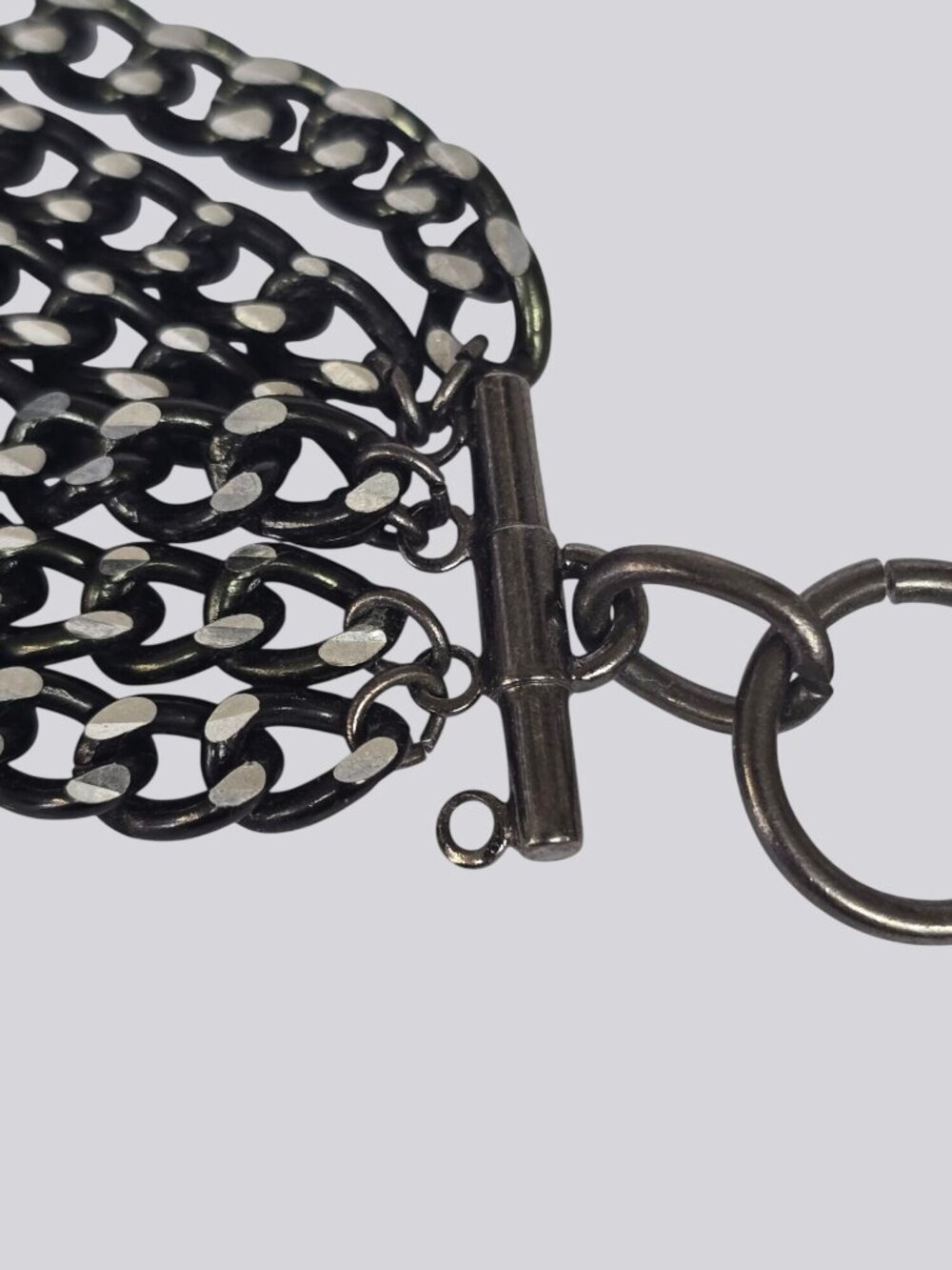 Vintage-Style Black Multi-Chain Necklace With Clear Rhinestone Accents - Picture 9 of 16